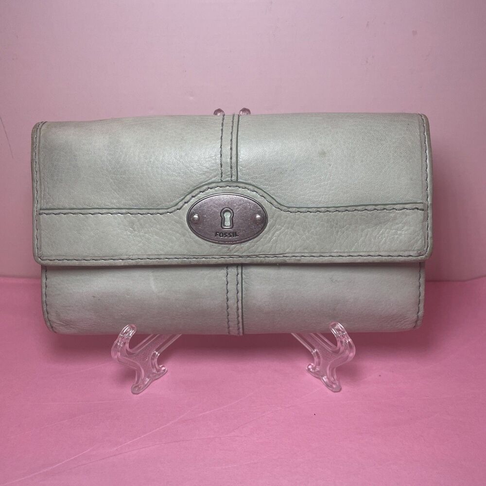 VTG Fossil Maddox Keyhole Mint Genuine Leather Trifold Women Wallet Clutch Snap